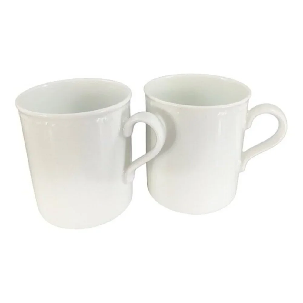 Crate & Barrel Staccato White Coffee Tea Mug Cup Kathleen Willis Japan Set 3 VTG